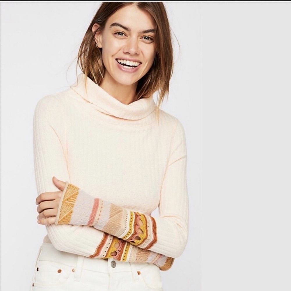 Free People Mixed Up Sweater Cuff Thermal Top Large Crochet